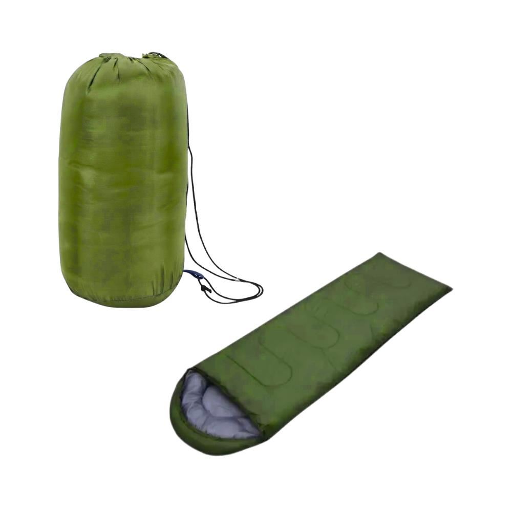 Bolsa de Dormir Delgado 200 x 70 cm con Capucha y Cremallera Lateral Ligero Verde